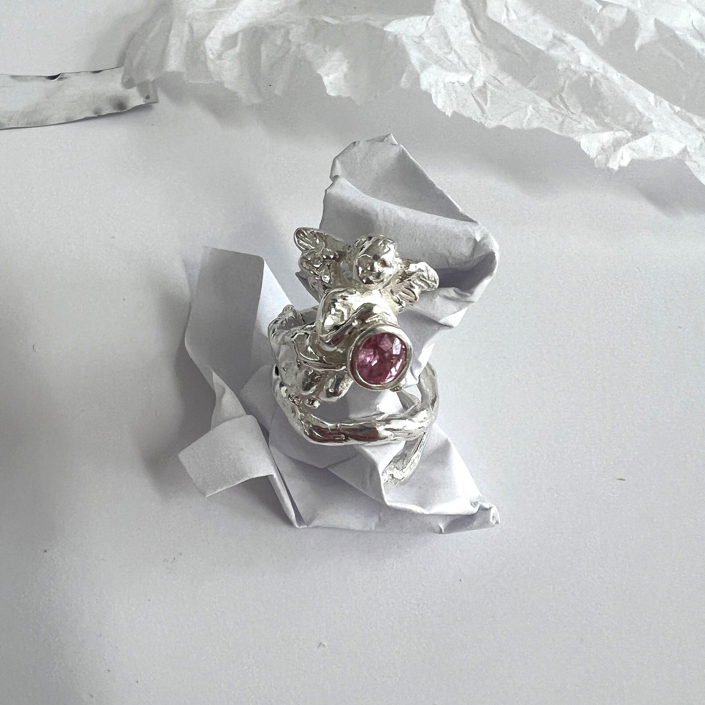 PINK SAPPHIRE CHERUB RING