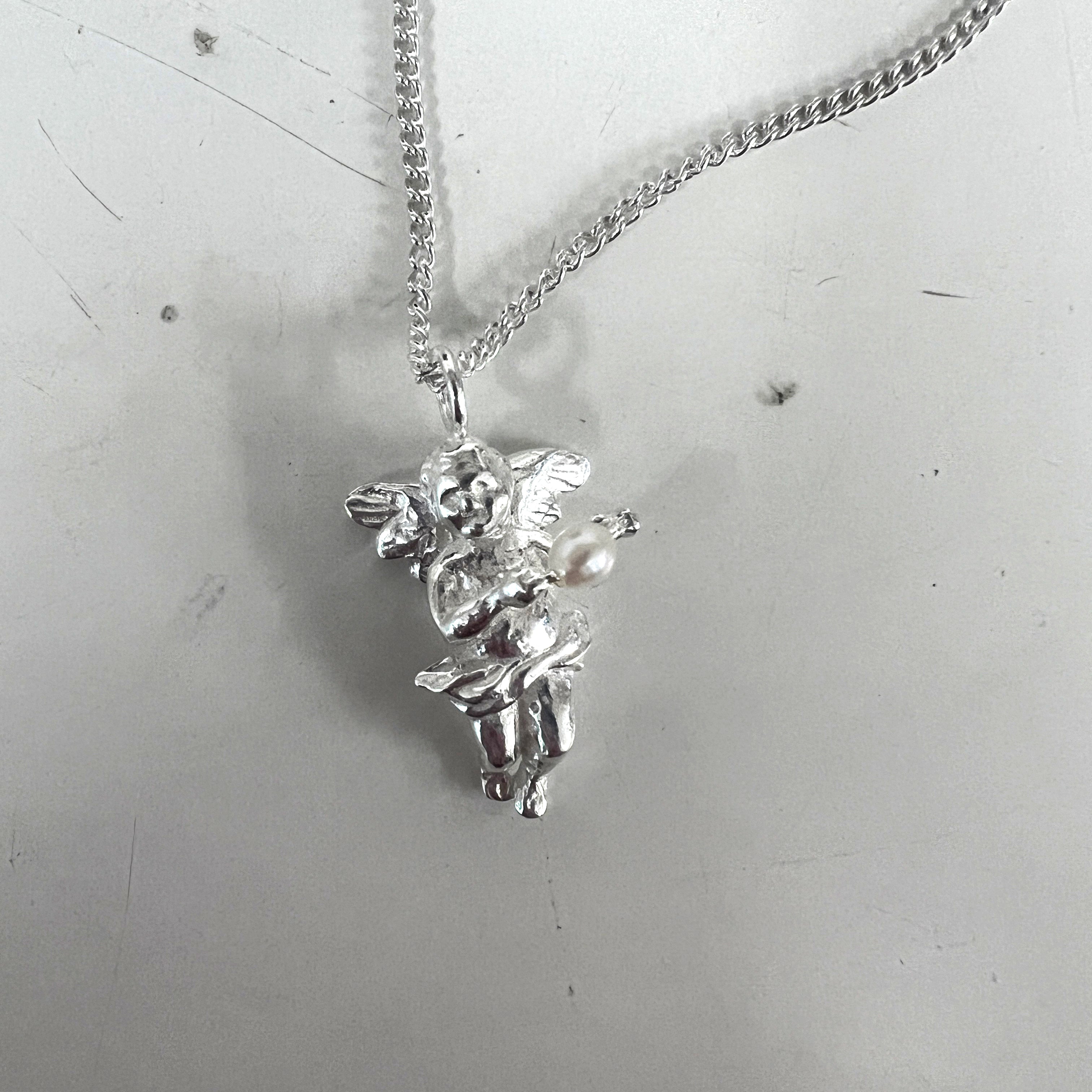 Sterling silver cherub deals necklace